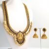 Grand Coin & Pearl Cluster Lakshmi Haaram with Matching Jhumkas (Royal Blue) - Image 2
