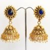 Grand Coin & Pearl Cluster Lakshmi Haaram with Matching Jhumkas (Royal Blue) - Image 5