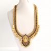 Grand Coin & Pearl Cluster Lakshmi Haaram with Matching Jhumkas (Royal Blue) - Image 4