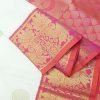Off White & Peach Pink Pure Kanchipuram Silk Saree