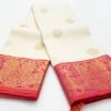 Off White & Peach Pink Pure Kanchipuram Silk Saree - Image 2